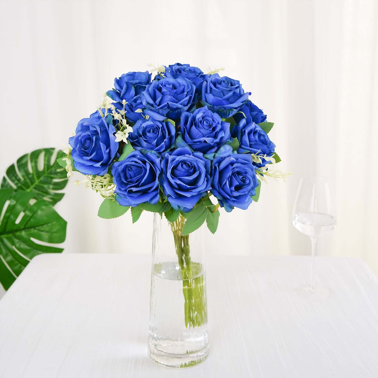 2 Bushes Royal Blue Artificial Silk Rose Flower Arrangements, Real Touch Long Stem Flower Bouquet 18