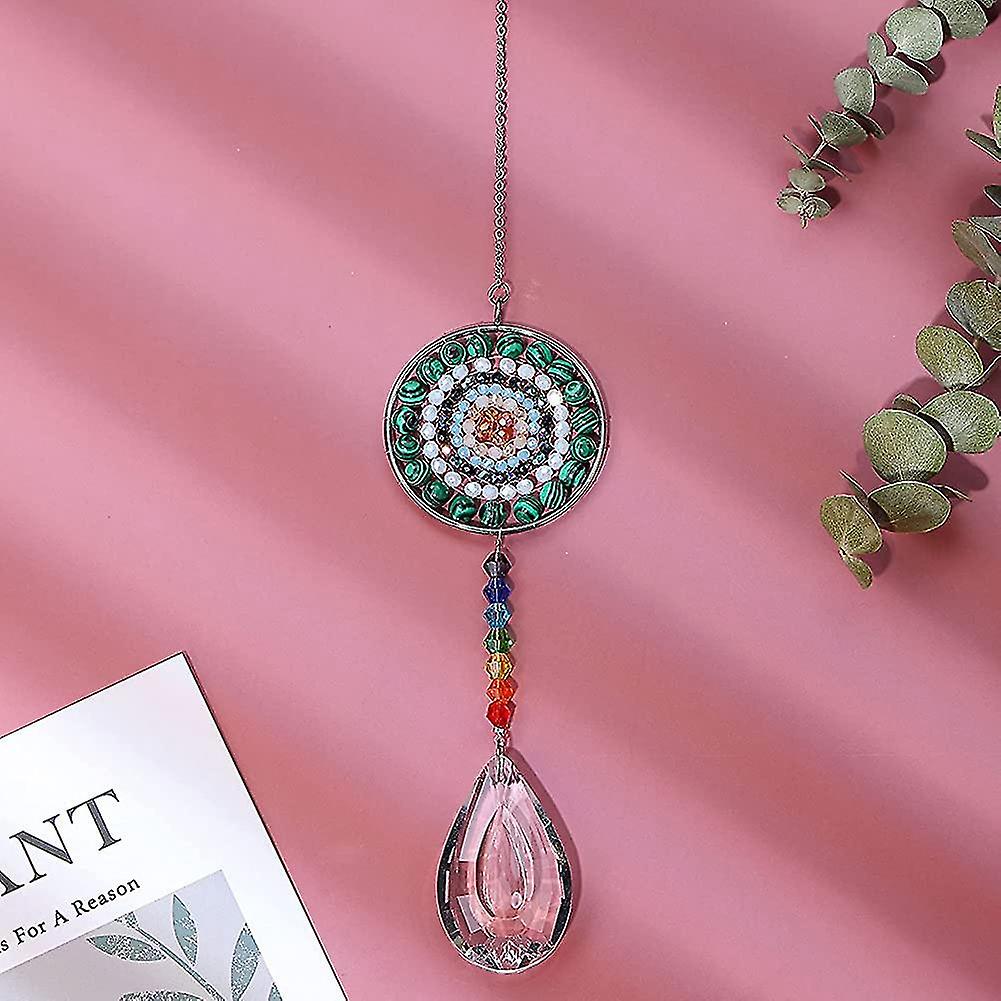 7 Chakra Crystal Suncatcher Round Crystals Bead Pendant Hanging，e