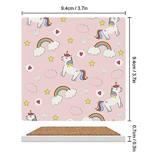 Colourlife Square Drink Coasters 1 Pcs Pink Unicorn Diamonds Rainbow Absorbent Ceramic Coffee Coasters For Drinks With Cork Base Housewarming Gift For