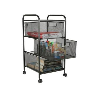 Mind Reader 3 Drawer Mesh Rolling Cart Metal Storage Drawers File Storage Utility Cart Heavy Duty Multi-Purpose Cart in Black 3VERTM-BLK