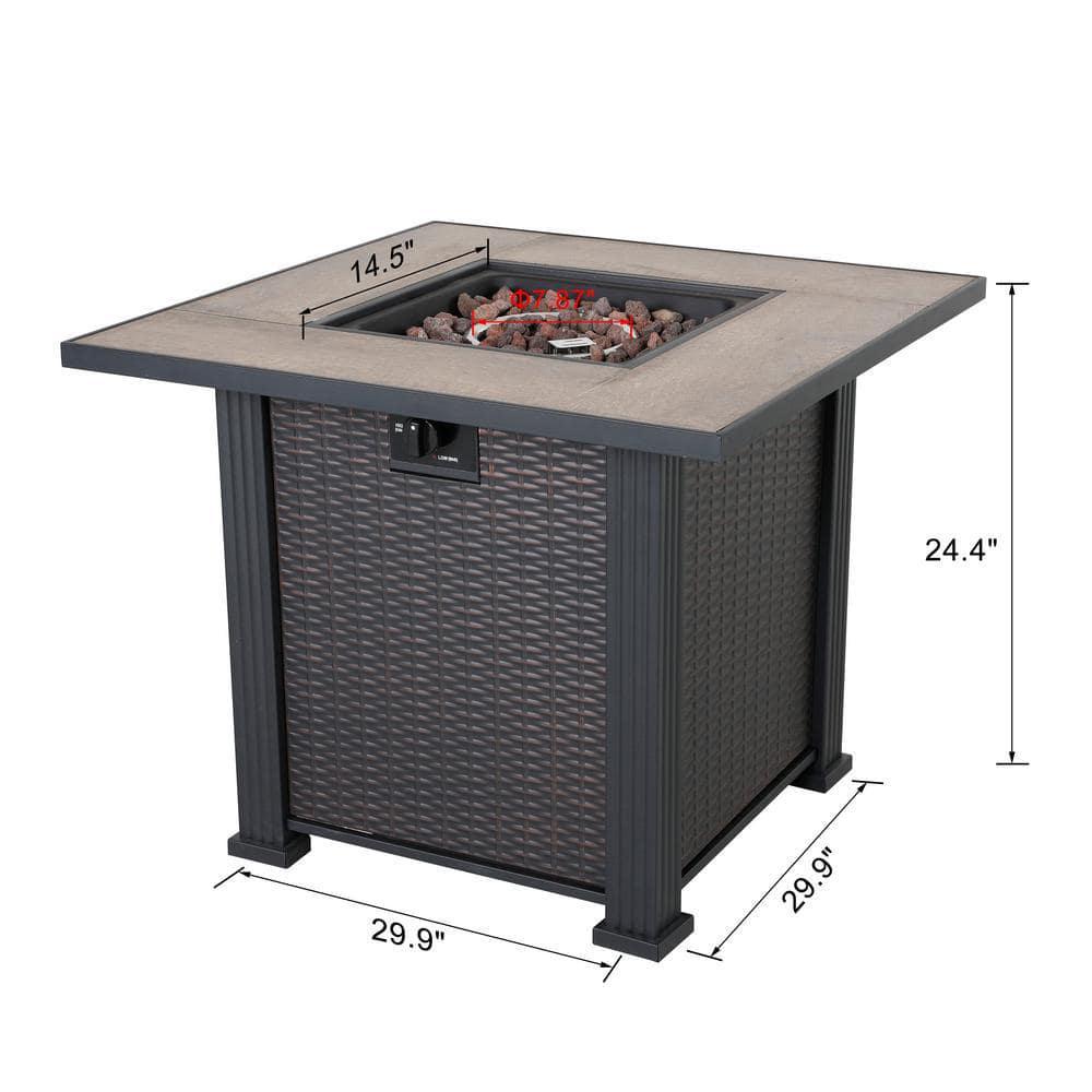 Nuu Garden 40000 BTU 30 in x 24 in Square Wickerlike Iron Propane Gas Fire Pit Table with Cover Ceramic Top and Lava Rocks