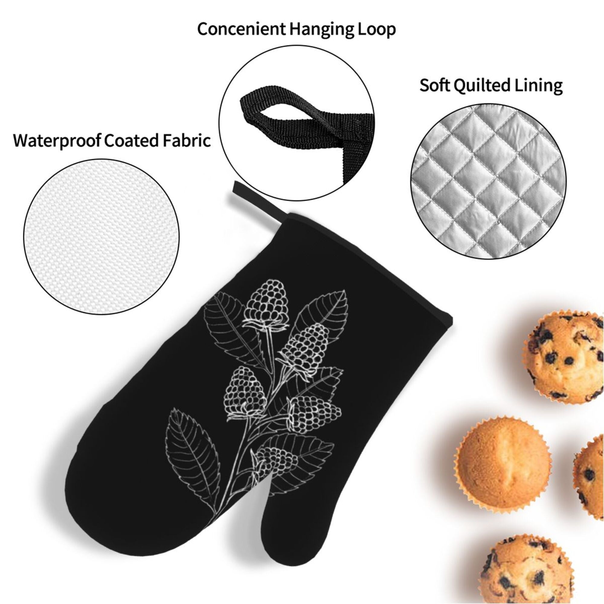 Berries Line Art Oven Mitts and Pot Holders Sets Baking Sets for Kitchen BBQ Gloves Heat Resistant Cooking Abstract 4 Pieces