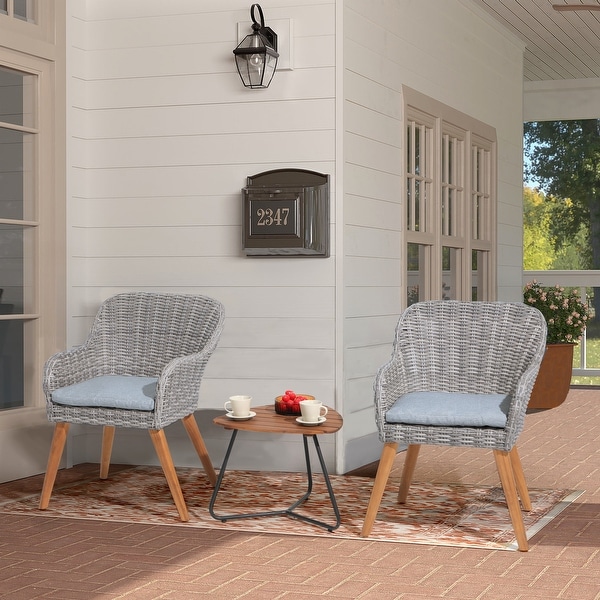 3Piece Patio Wicker Bistro Set Cushioned Chat Set