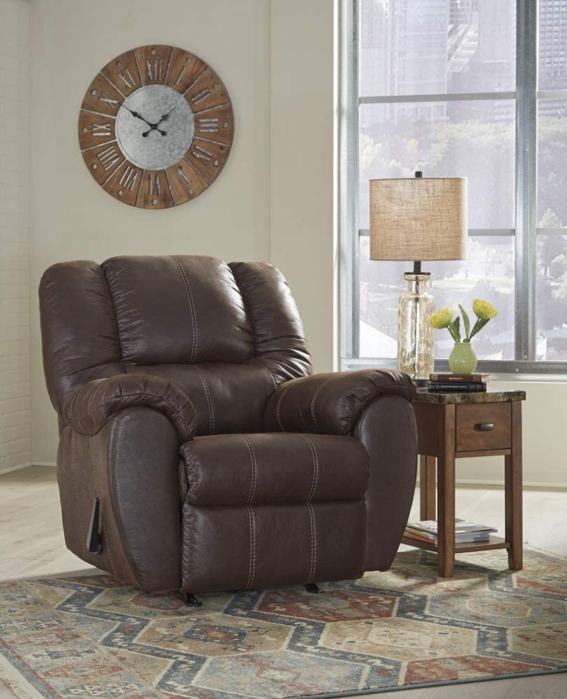 Contemporary Recliner  Rocking Motion With Faux Leather Upholstery Seat  Brown   Transitional   Recliner Chairs   by Declusia  Houzz