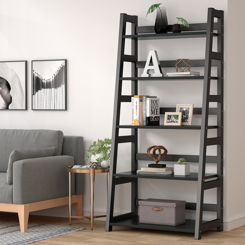 5 Tier Ladder Shelves  Bookshelf Bookcase for Living Room