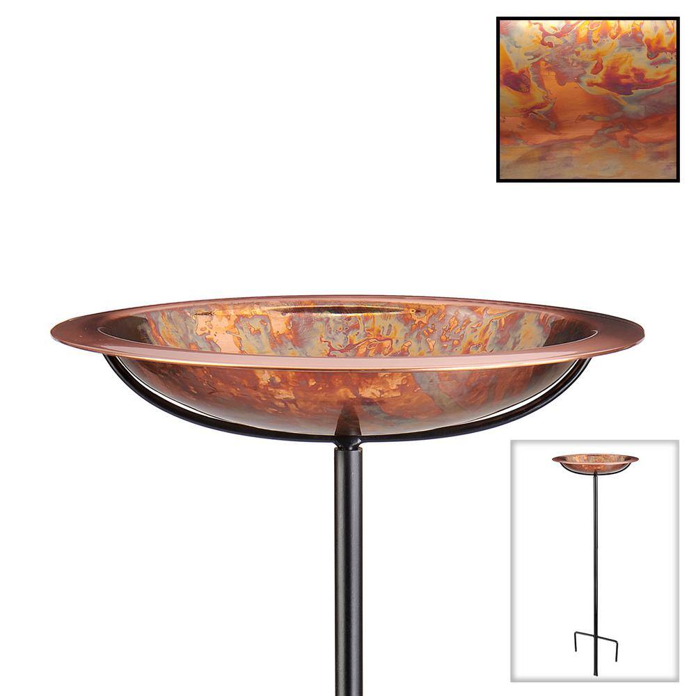 Good Directions Pure Copper Birdbath， Featuring a Hand-Applied Fired Finish and a Multi-Pronged Garden Pole BBG-3