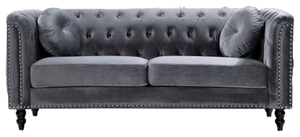 Elegant Sofa  Nailhead Trim  ampButton Tufted Back With 2 Pillows   Traditional   Sofas   by Decorn  Houzz