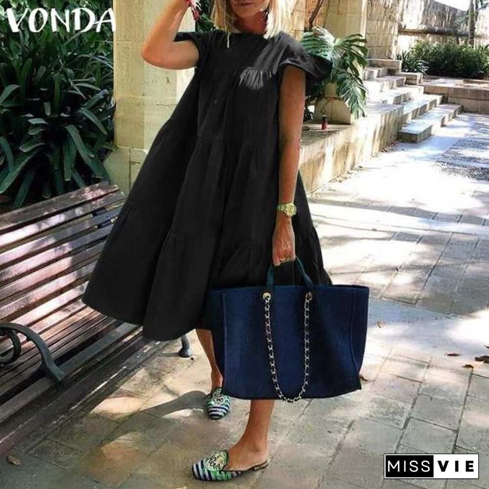 Summer Dress VONDA Women Summer Sundress Holiay Vintage Ruffled Party Dresses Casual Vestidos Femme Robe Plus Size Robe