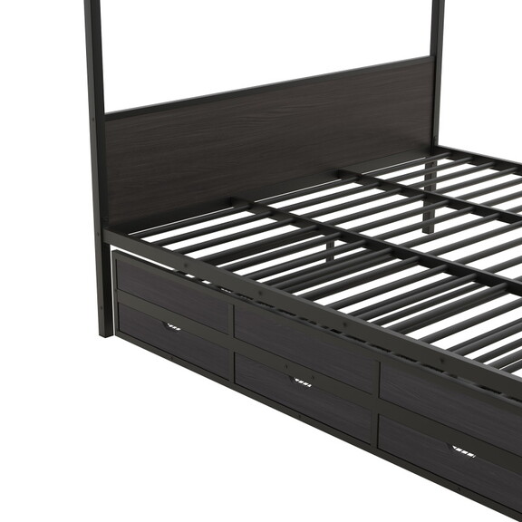 Queen Size Metal Canopy Platform Bed with Twin Siz...