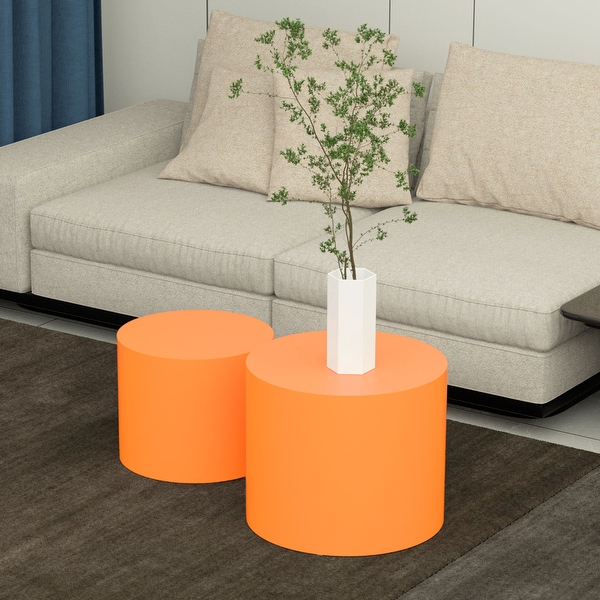 Modern Round Accent Nesting Side Coffee Table Set (Set of 2)