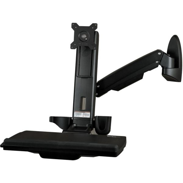 StarTech.com Wall Mount Workstation， Full Motion Standing Desk， Ergonomic Height Adjustable Monitor and Keyboard Tray Arm， For VESA Display