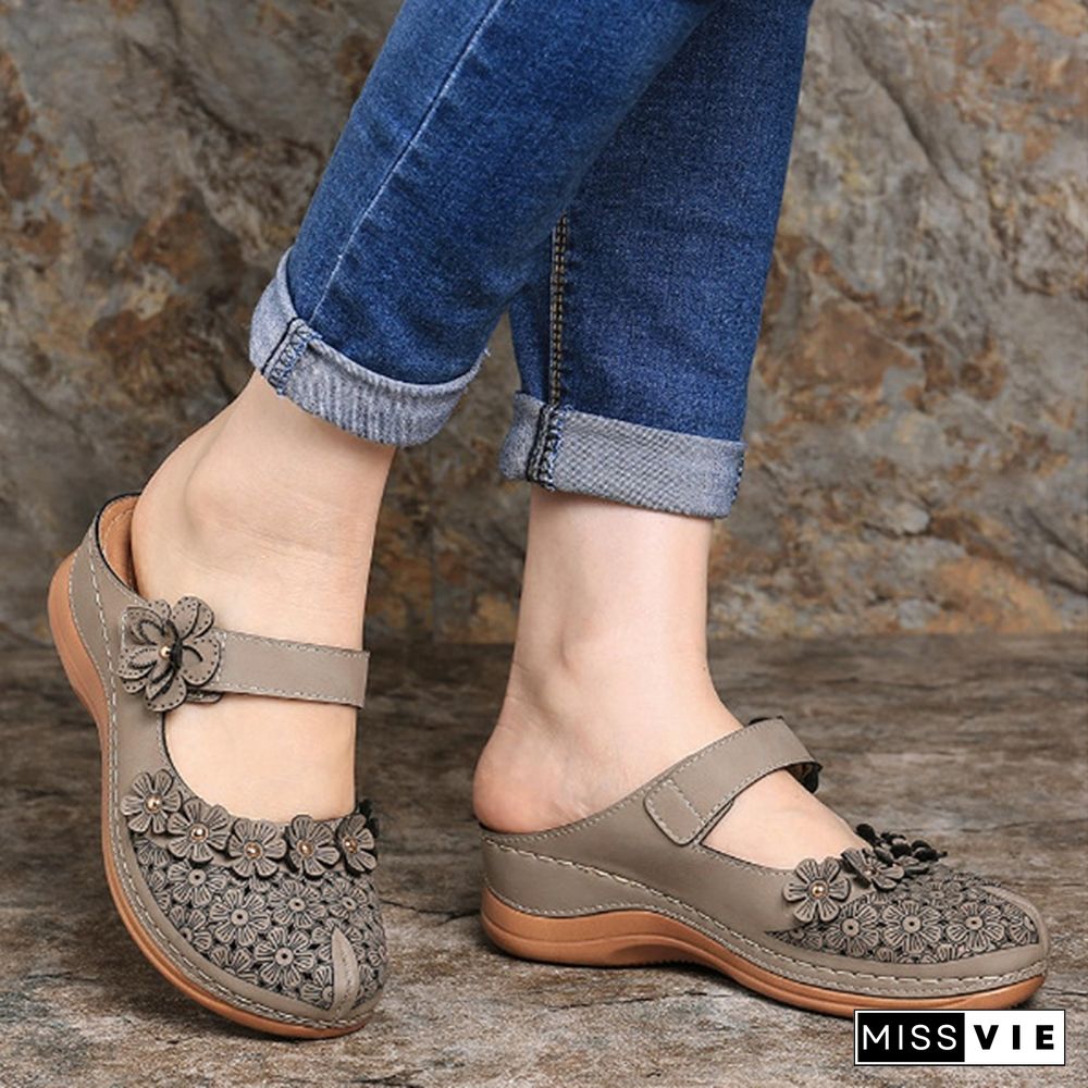 Women Vintage Style Sandals Flats Shoes Summer Casual Shoes Retro Shoes for Women Leather Shoes