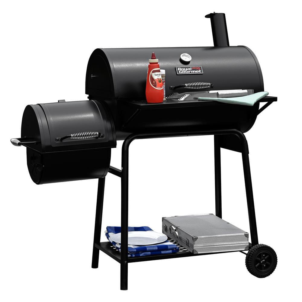 Royal Gourmet Charcoal Grill in Black with Offset Smoker with High HeatResistant BBQ Gloves