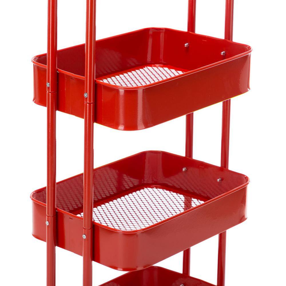 Huluwat 4-Tier Metal 4-Wheeled Shelves Storage Drawer Cart in Red RY-TC-USBO4507