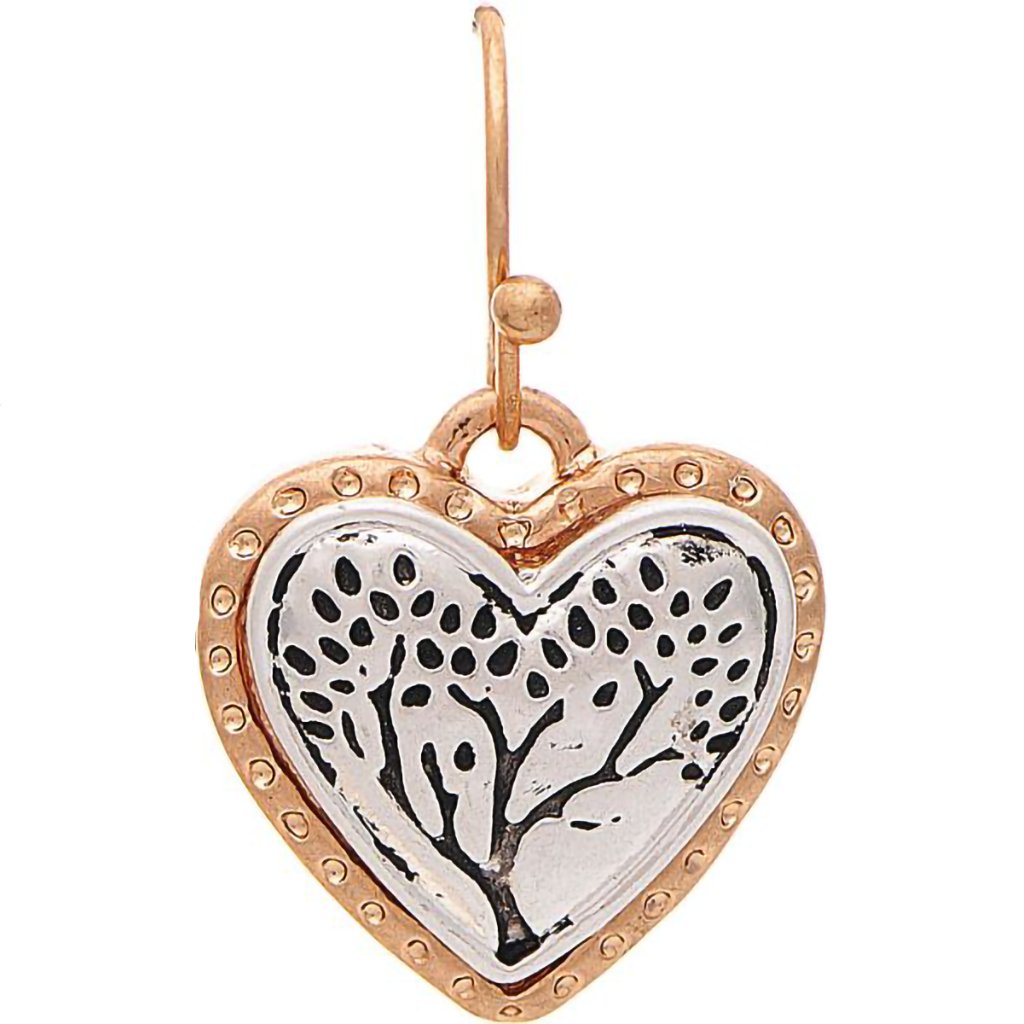 Rain  Two Tone Engraved Tree Heart Earring