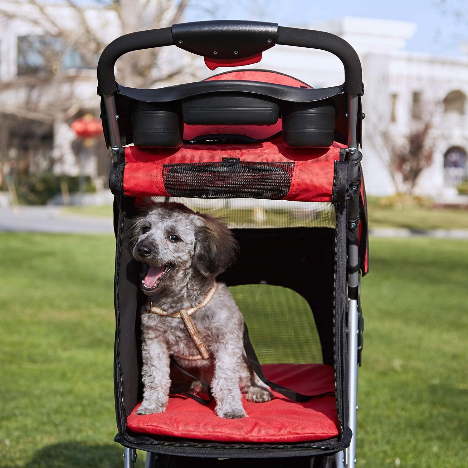 VIAGDO Cat Dog Stroller， Pet Strollers for Small Medium Dogs and Cats， 4 Wheels Dog Jogging Stroller Folding Doggy Stroller with Storage Basket