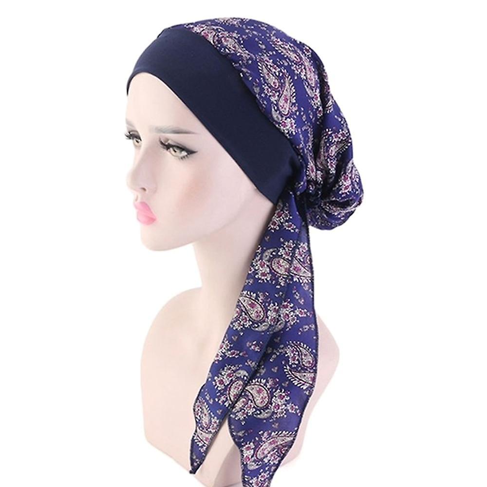 Women's Muslim Turban Hijab Cancer Chemo Hat Flower Print Cap Hair Loss Cover