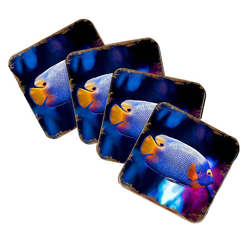 Tropical Fish Coastal Wooden Cork Coasters Gift Set of 4 by Nature Wonders