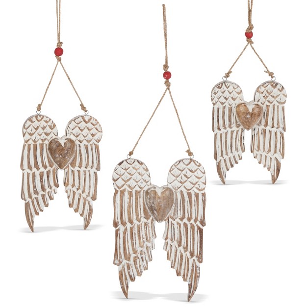 Lone Elm Studios Set Of 3 Hanging Mango Wood Angel Wings