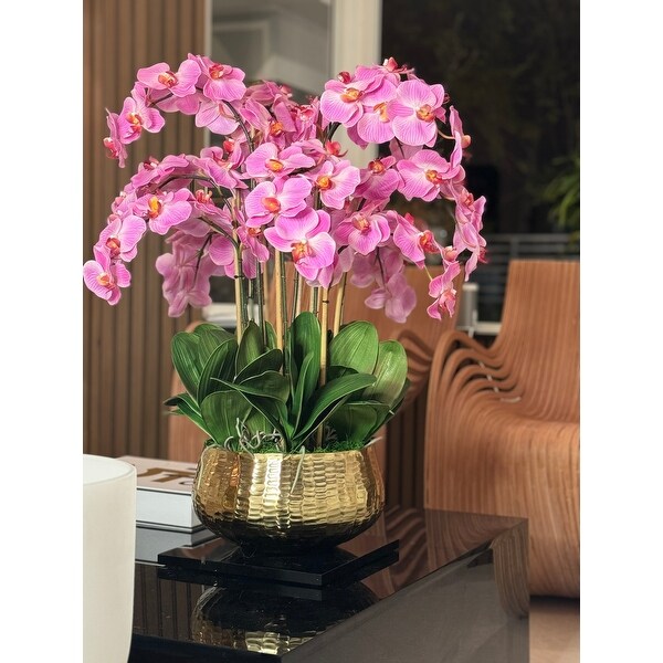 Phalaenopsis Orchids Floral Arrangement in Gold Planter