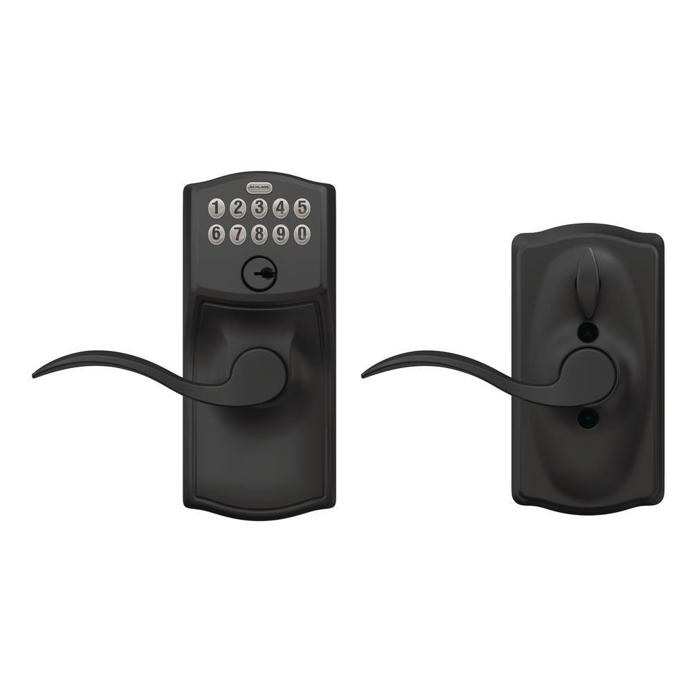 Schlage Camelot Matte Black Electronic Keypad Door Lock with Accent Handle and Flex Lock FE595 CAM 622 ACC