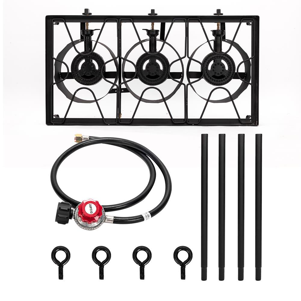 Zimtown 10.24" 225000BTU 3-Burner Outdoor Stove with 0-20 Psi Regulator, Black