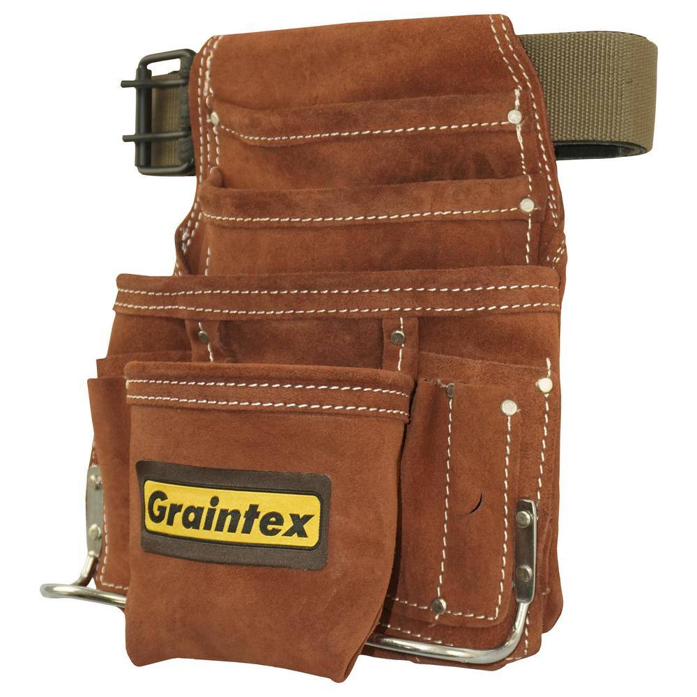 Graintex Suede 10-Pocket Leather Nail and Tool Pouch with Belt SS2976