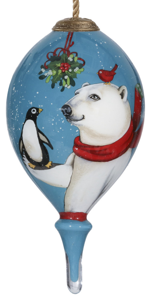 Snowy Polar Bear and Penguin Hand Painted Mouth Blown Glass Ornament   Contemporary   Christmas Ornaments   by HomeRoots  Houzz