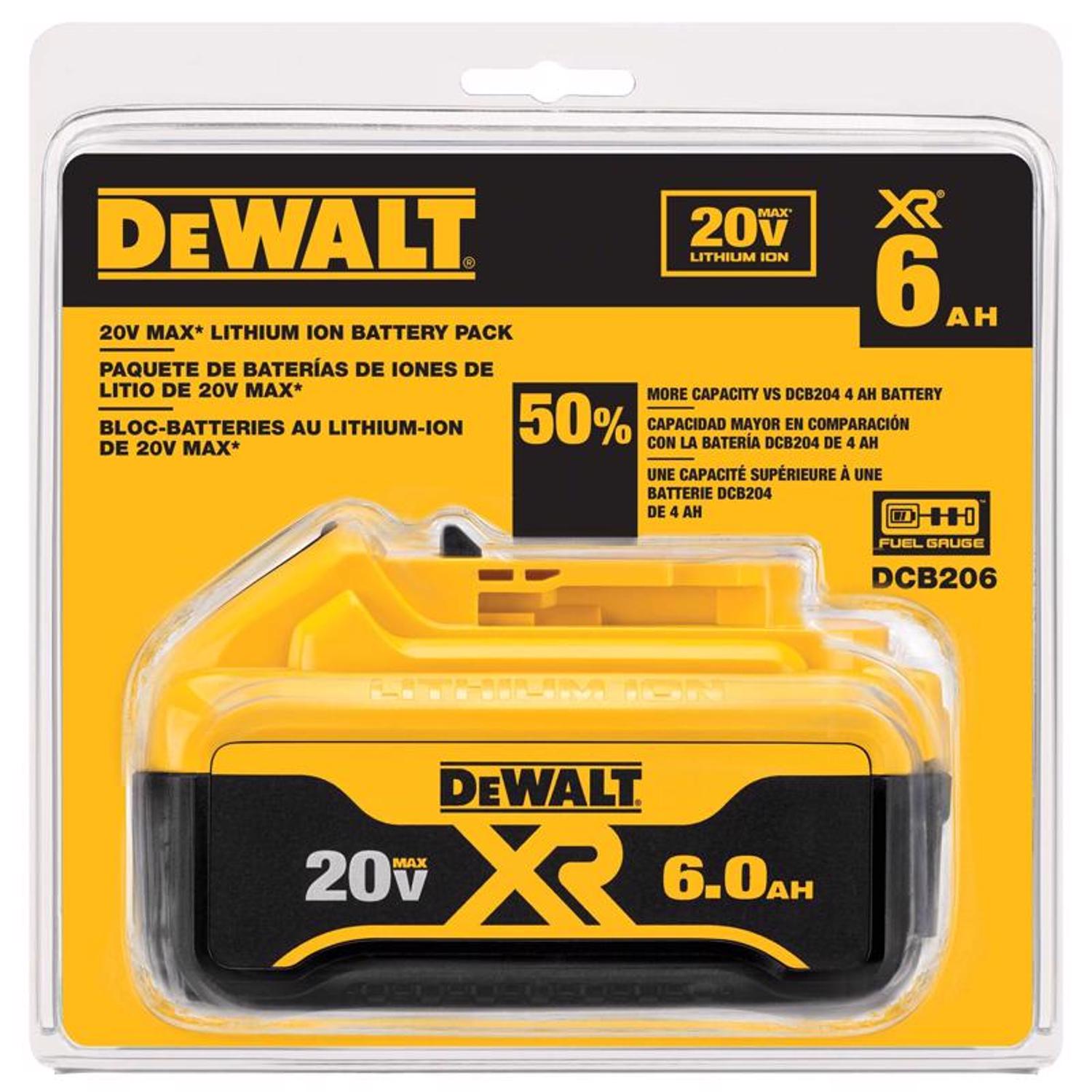 DW 20V MAX DCB206 6 Ah Lithium-Ion Battery Pack 1 pc