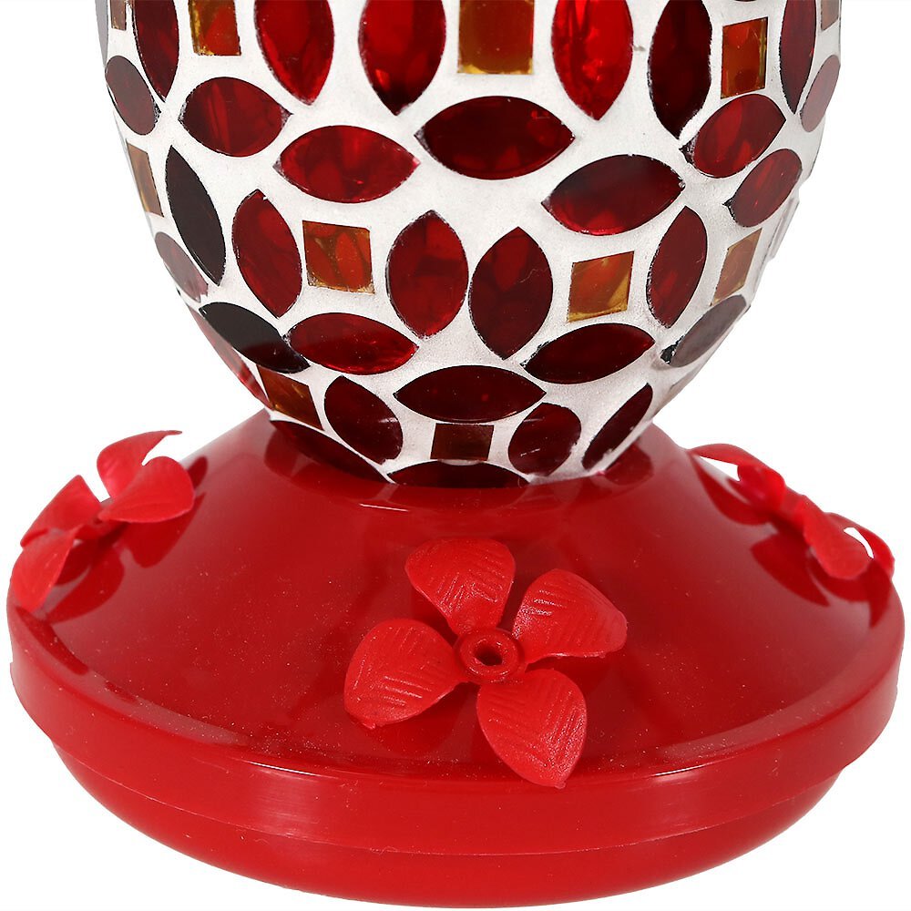 Sunnydaze Decor Red Mosaic Glass Flower Hummingbird Feeder