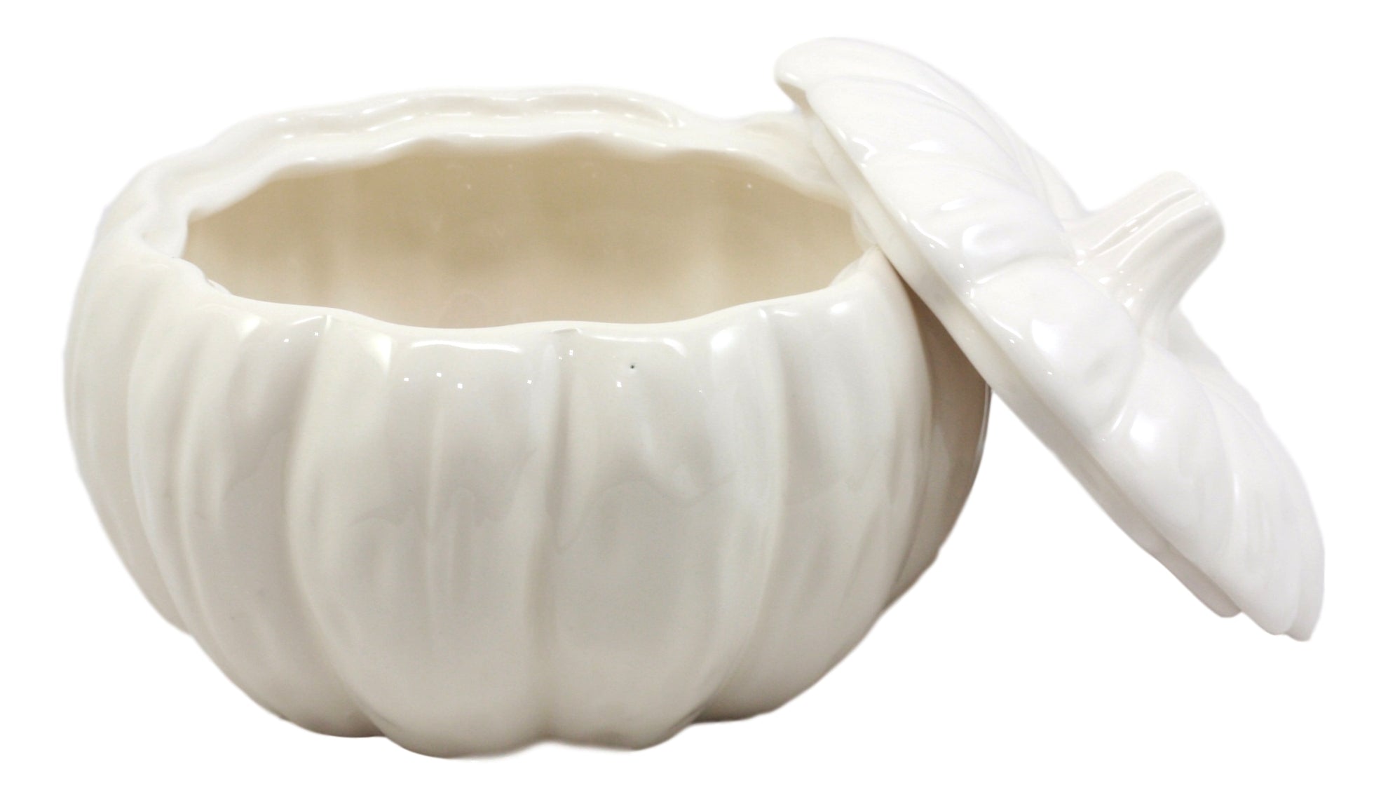 Ebros Ceramic Stoneware White Harvest Pumpkin Bowl With Lid 6Diameter X6 Pieces