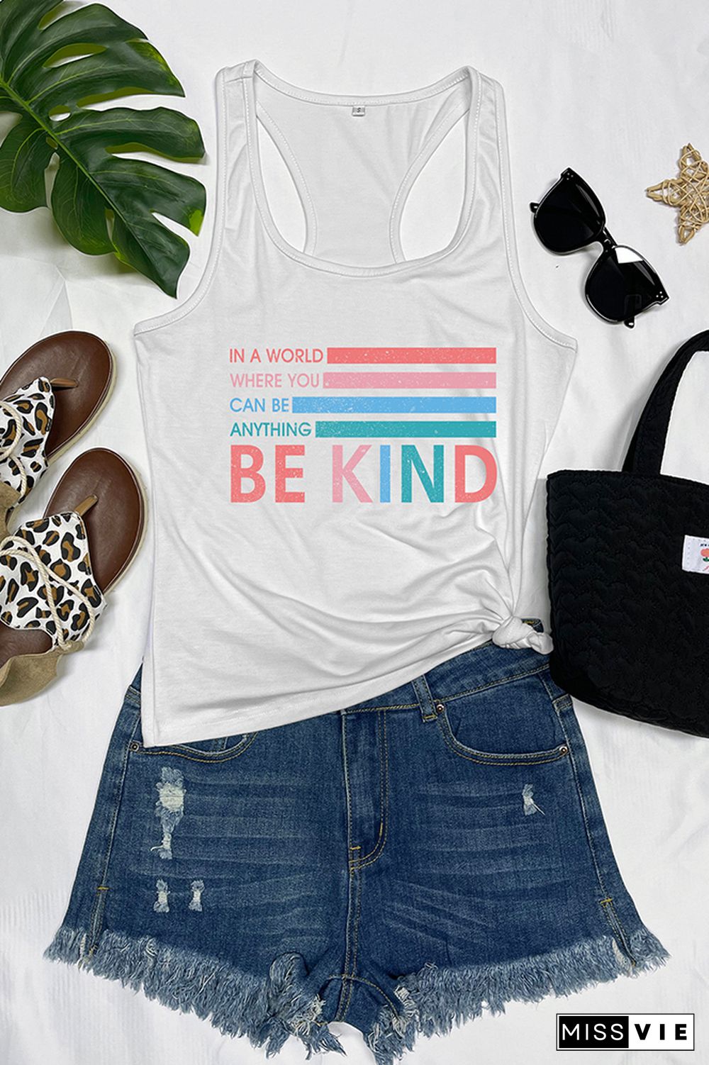 Be Kind Printed Sleeveless Tank Top Wholesale