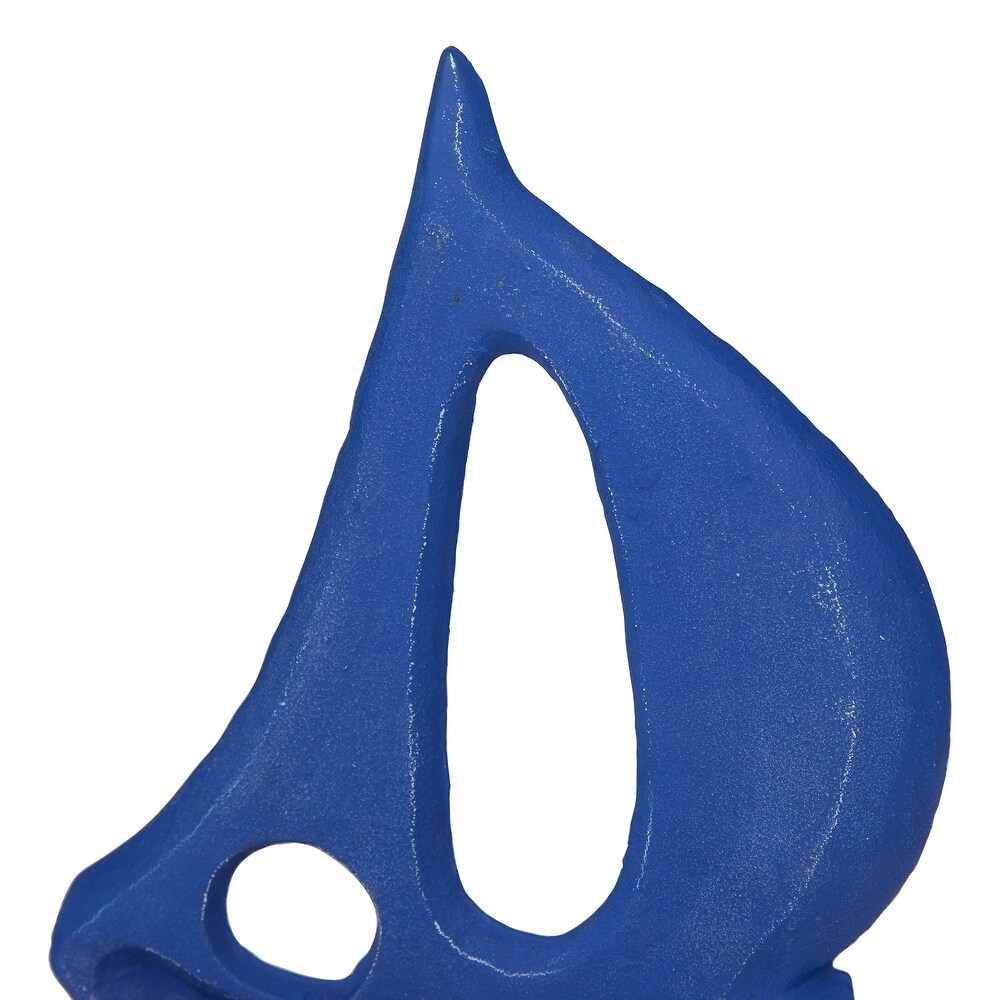 White or Blue Wood Sail Boat Sculpture with Wood Base (Set of 3)   S/3 11\