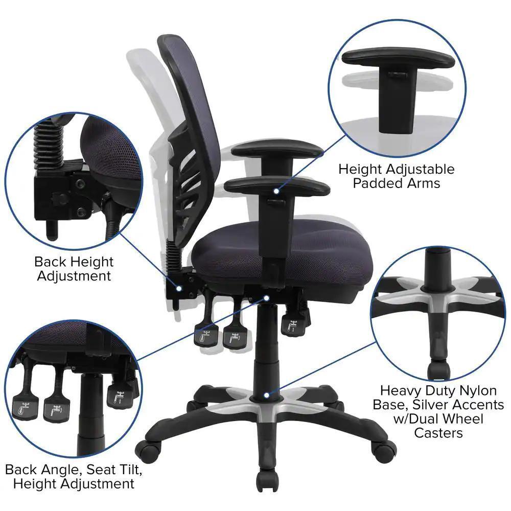 Flash Furniture Mid-Back Dark Gray Mesh Swivel Task Chair with Triple Paddle Control