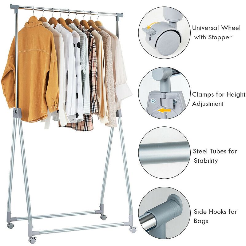 Extendable Foldable Heavy Duty Clothing Rack with Hanging Rod