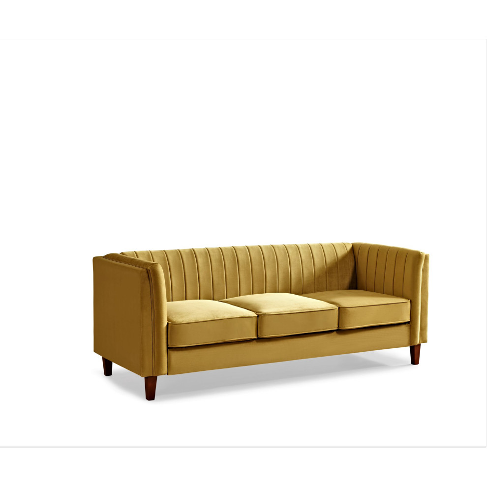 Modern 3 Seater Sofa  Velvet Seat  ampVertical Channel Tufted Backrest   Contemporary   Sofas   by Decorn  Houzz