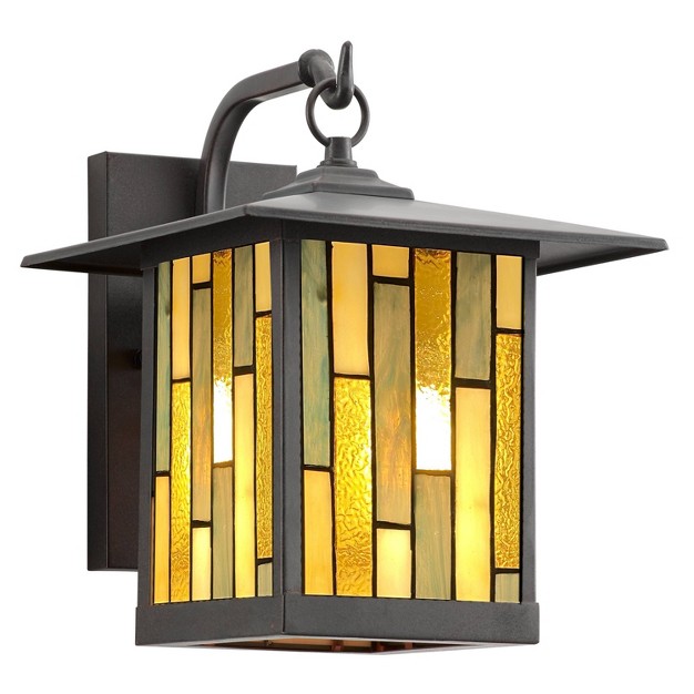 Stained Glass 1 light Prairie Style Outdoor Wall Lantern Sconce Oil rubbed Bronze River Of Goods