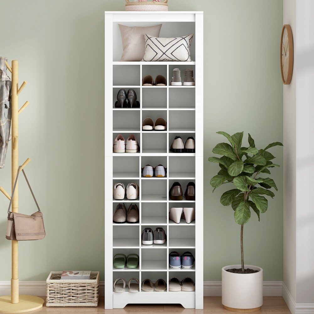 Modern Free Standing 30 Shoe Cubby Tall Cabinet