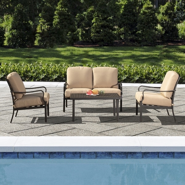 Domi Patio Conversation Set of 4，Cushioned Outdoor Furniture Sets with All Weather Galvanized Steel Frame