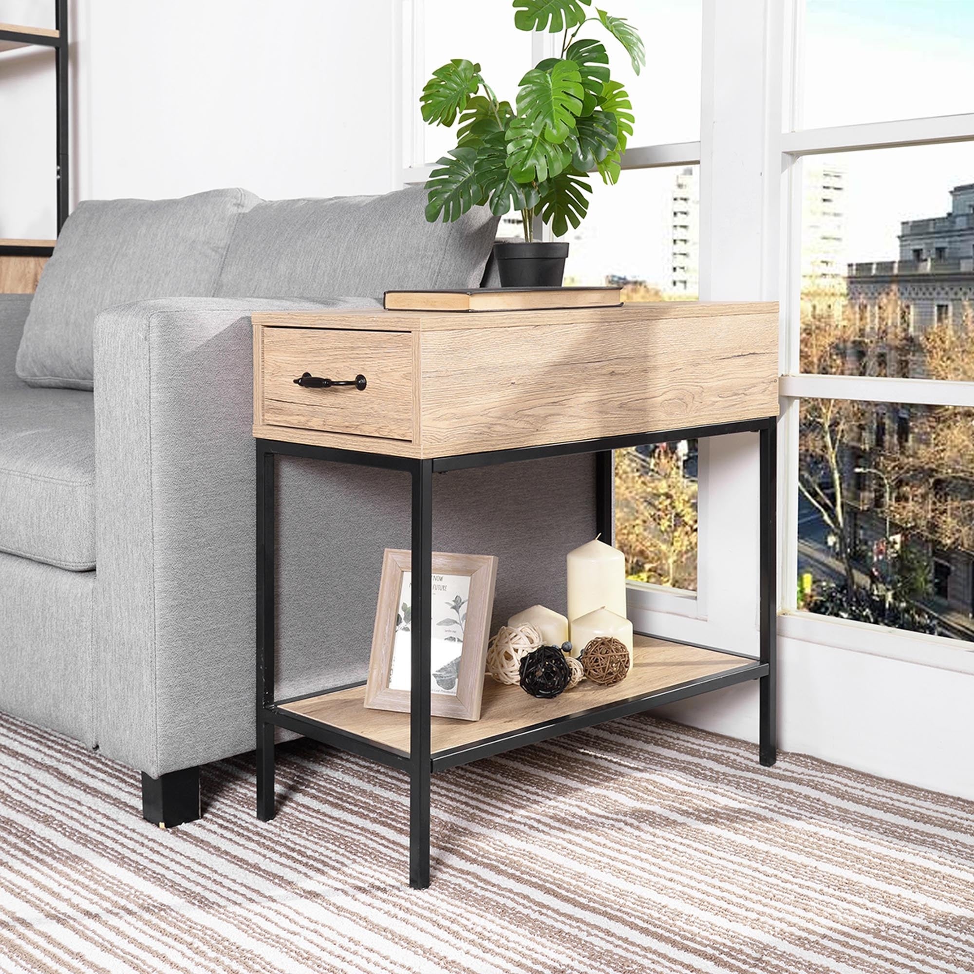 Narrow Side Table with 1 Drawer and 1 Shelf