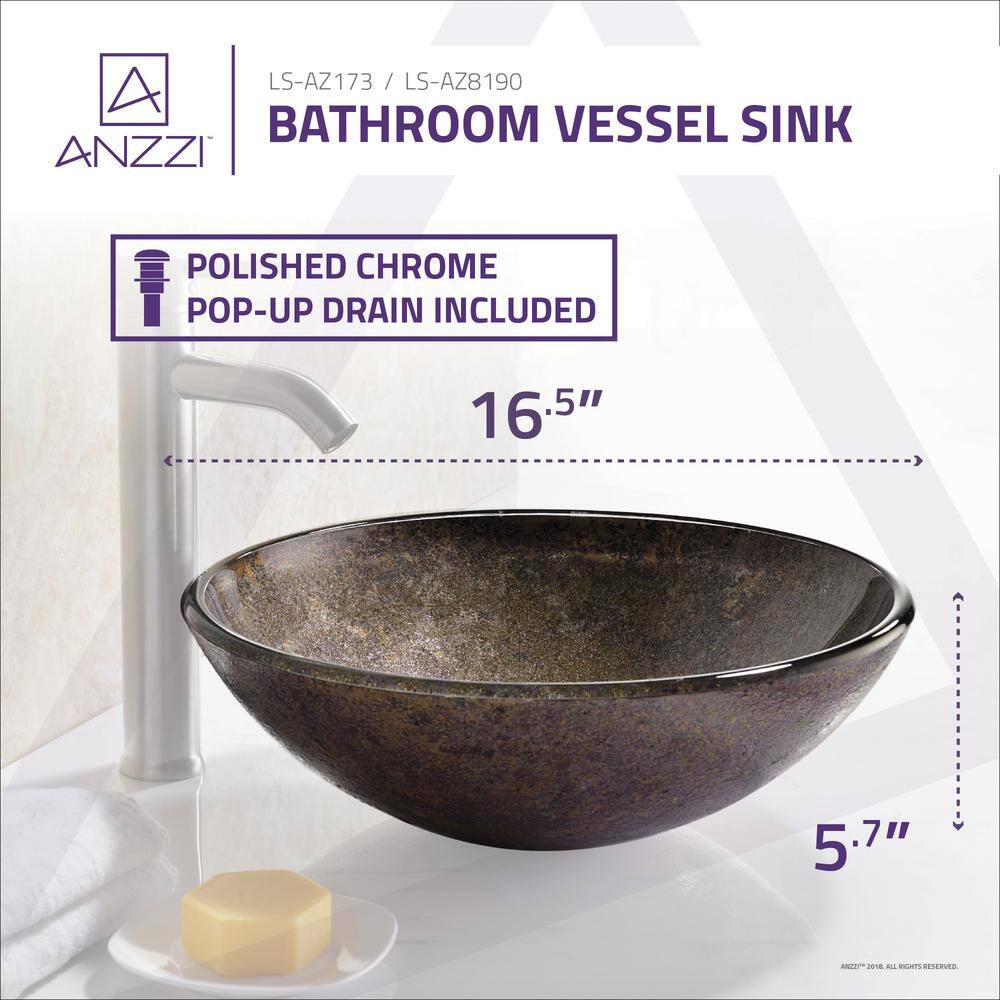 ANZZI Stellar Series Deco-Glass Round Vessel Sink in Stellar Burst LS-AZ173