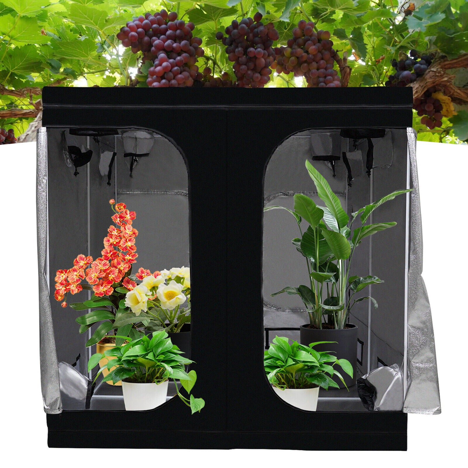 Black Oxford Cloth， Iron， Reflective Aluminum Film New Hydroponic Grow Tent Window Floor Tray for Indoor Plant Growing 80*80*80 inch