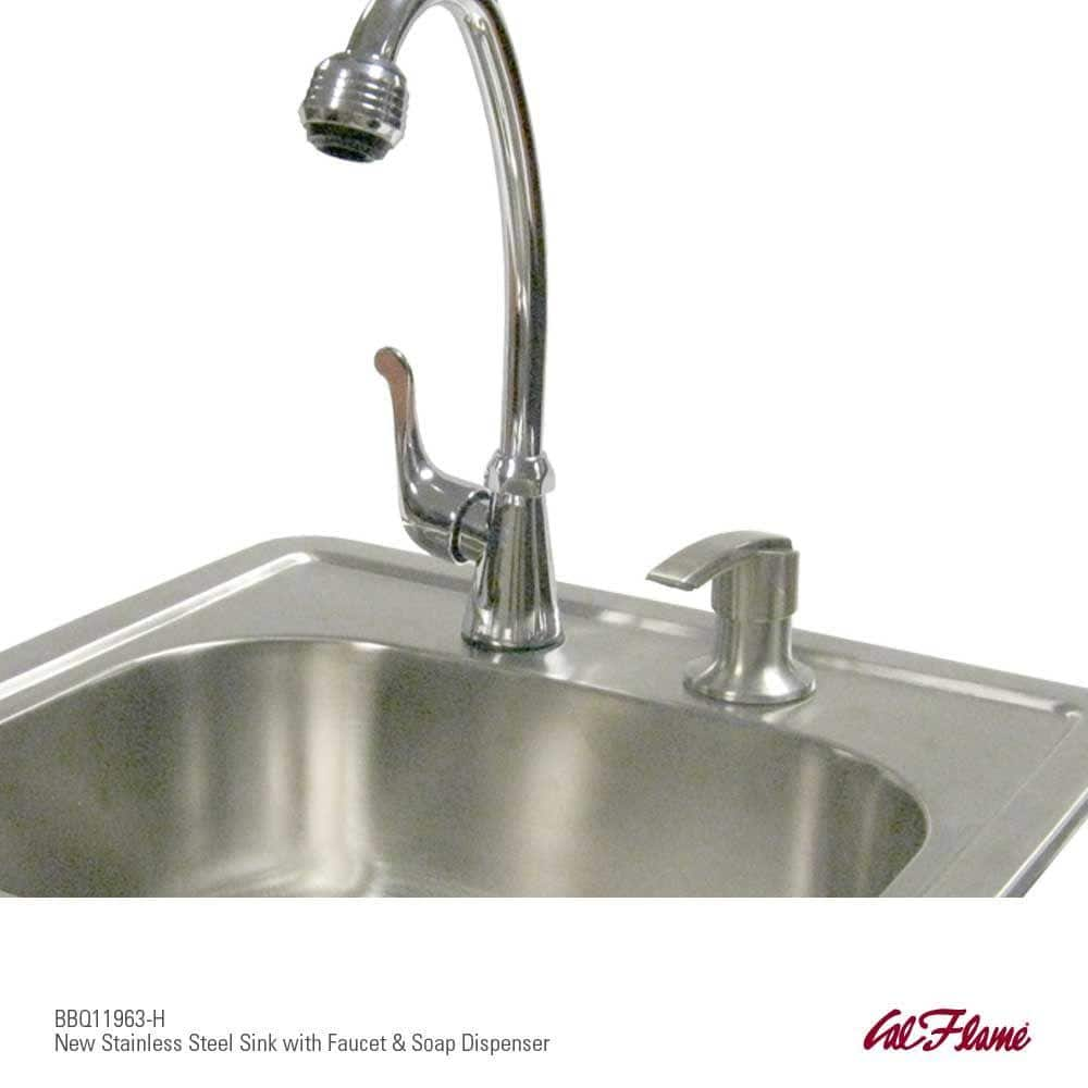 Cal Flame 15-1/2 in. Outdoor Stainless Steel Sink with Faucet and Soap Dispenser BBQ11963