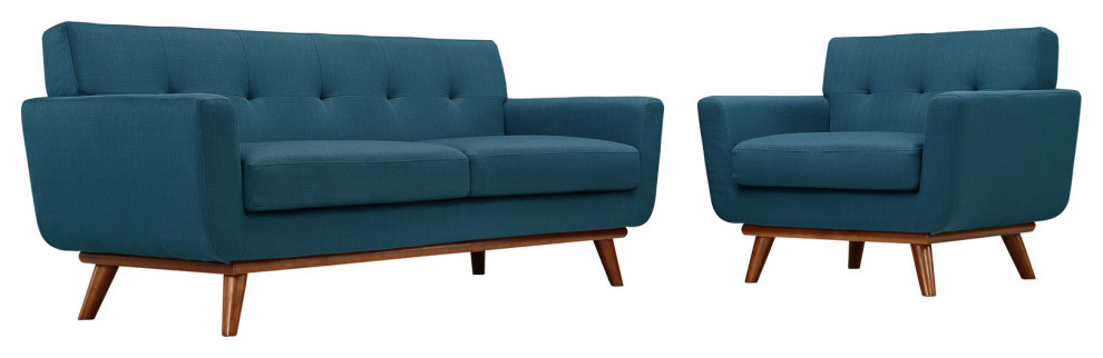 2 Piece Engage Armchair and Loveseat Set  Upholstered Fabric   Midcentury   Sofas   by Timeout PRO  Houzz