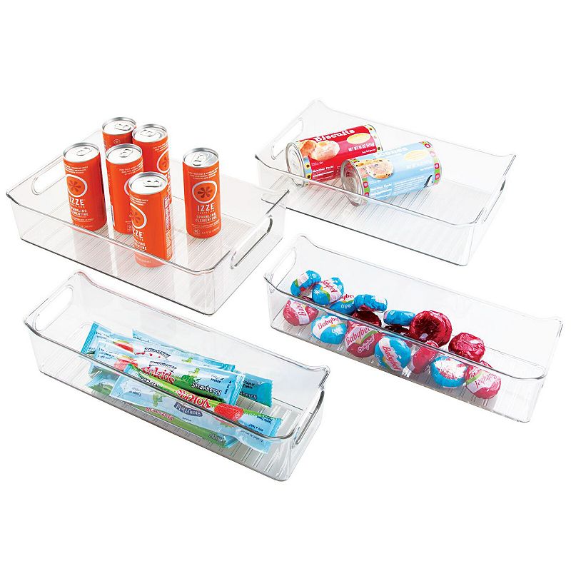 mDesign Plastic Food Storage Bins with Handles for Kitchen， Refrigerator， Pantry - Set of 4