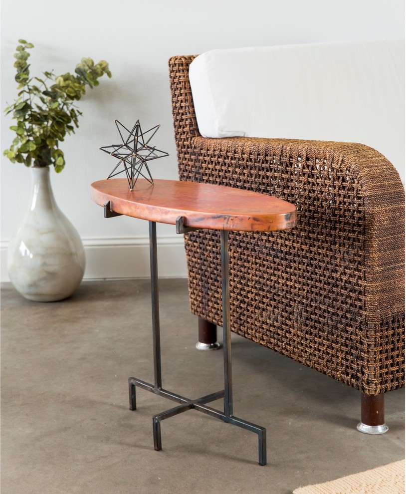 Oval Accent Table With Hammered Top   Industrial   Side Tables And End Tables   by Prima Design Source  Houzz