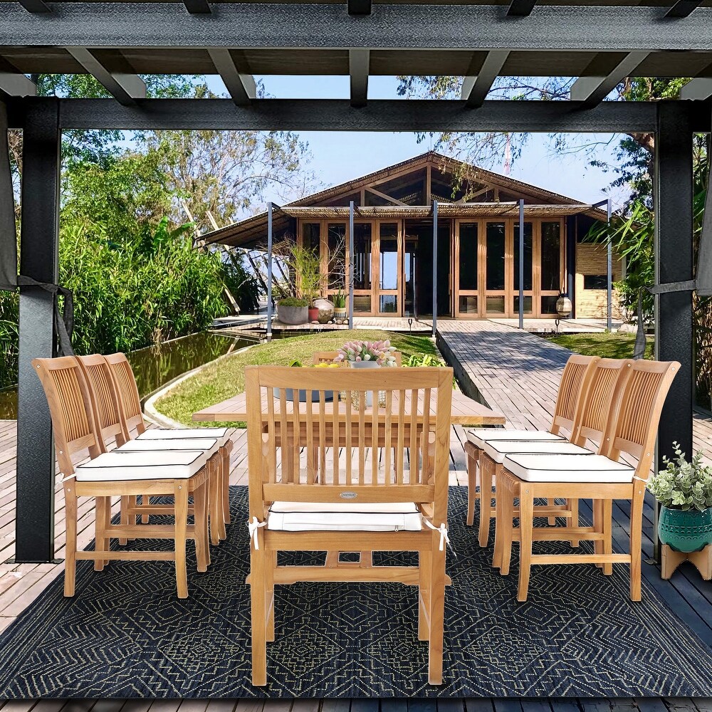 Chic Teak 9 Piece Teak Wood Castle Patio Dining Set including Rectangular Extension Table  6 Side Chairs and 2 Arm Chairs