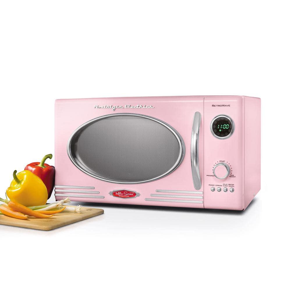 Nostalgia 09 Cu ft 800Watt Retro Countertop Microwave Oven Pink