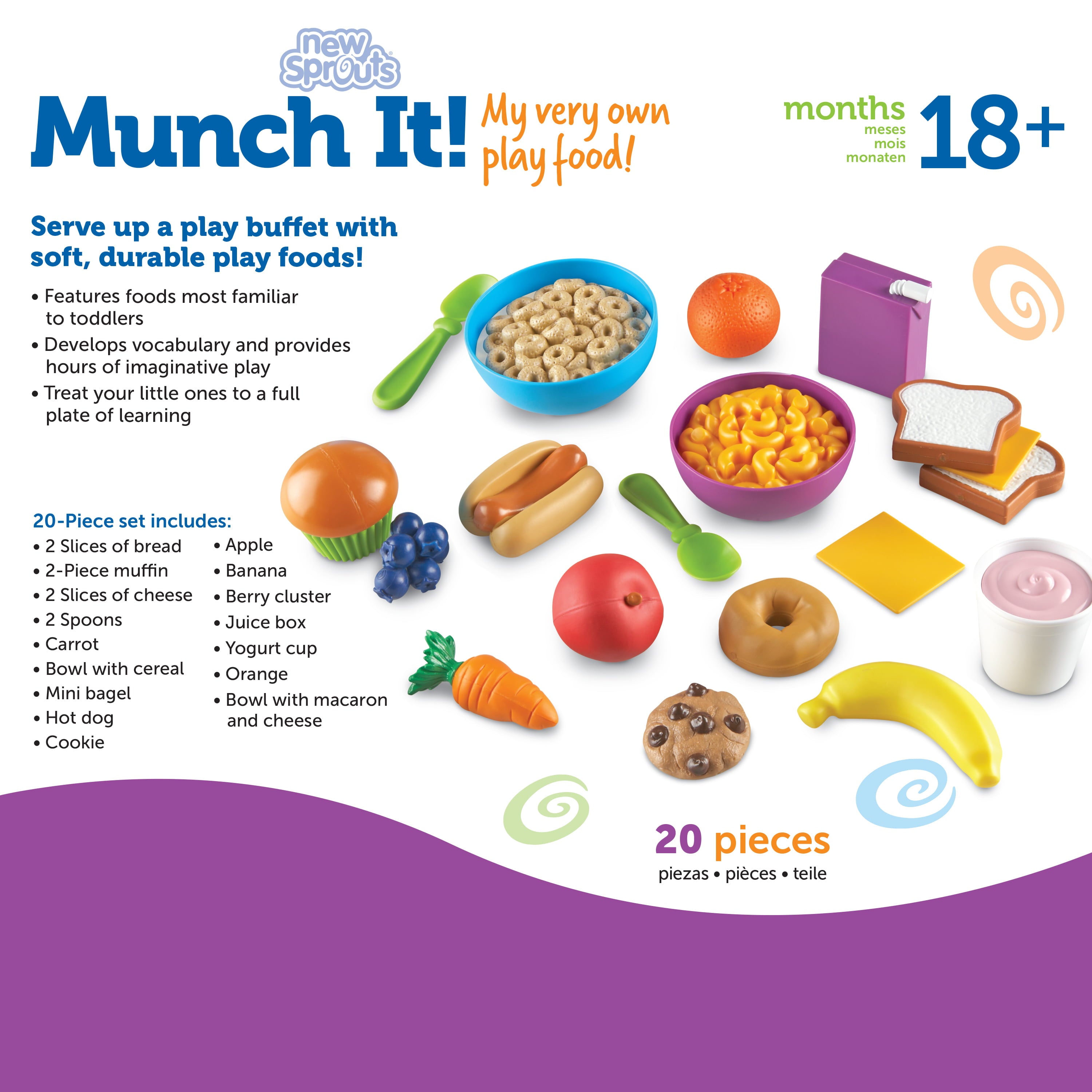 Learning Resources New Sprouts Munch It! Food Set - 20 Pieces, Pretend Play Toys for Boys and Girls Ages 18+ Months