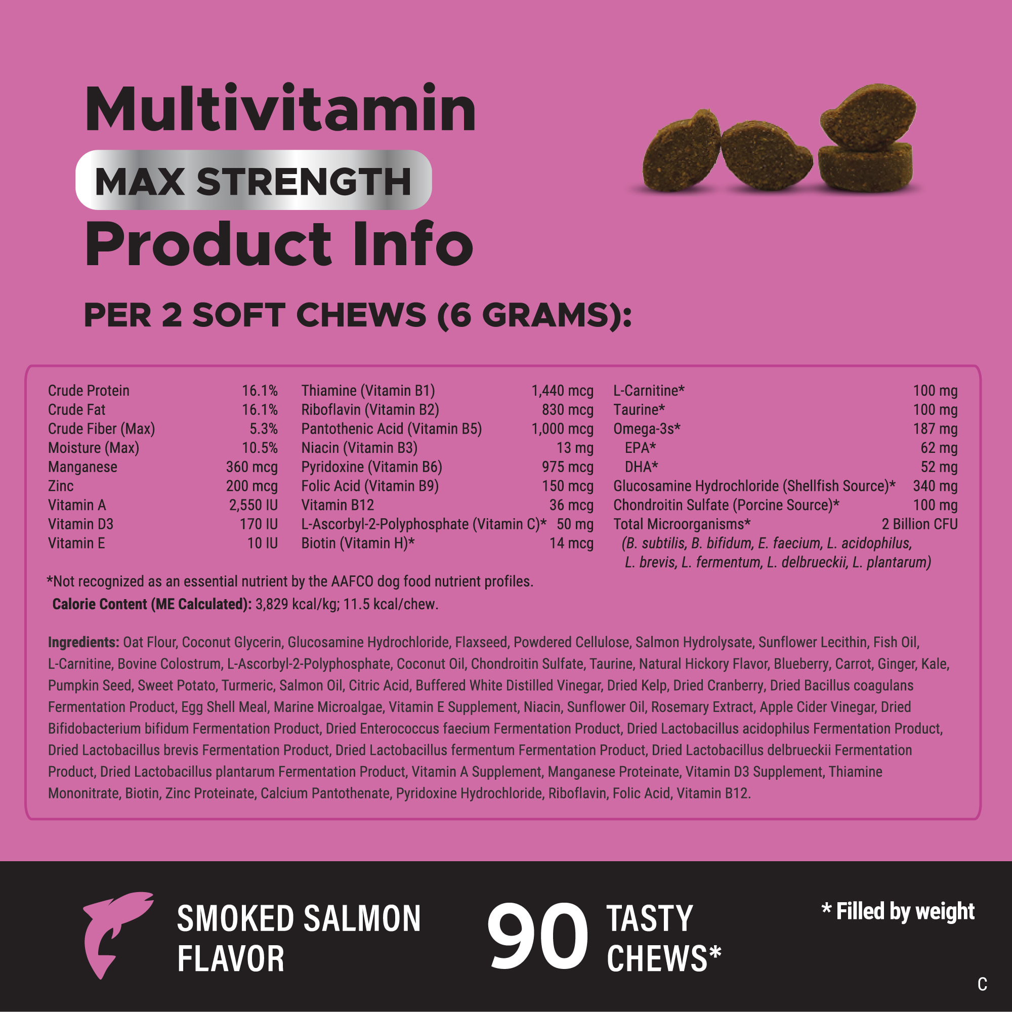 Pet Honesty Multivitamin Max Strength Soft Chews for Dogs， Count of 90